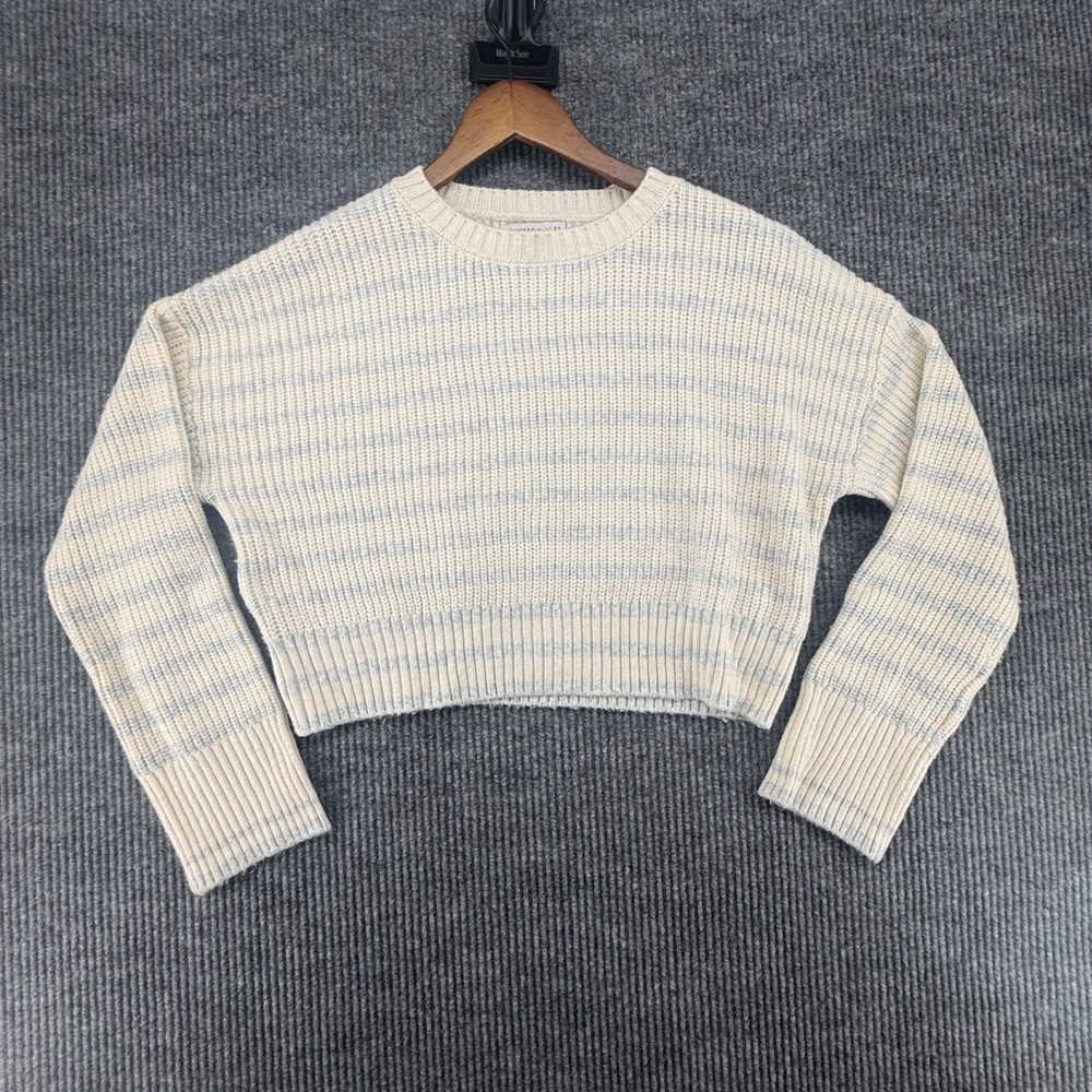 Sincerely Jules Sweater Womens Small Cream Blue Excellent Cropped Striped Knit
